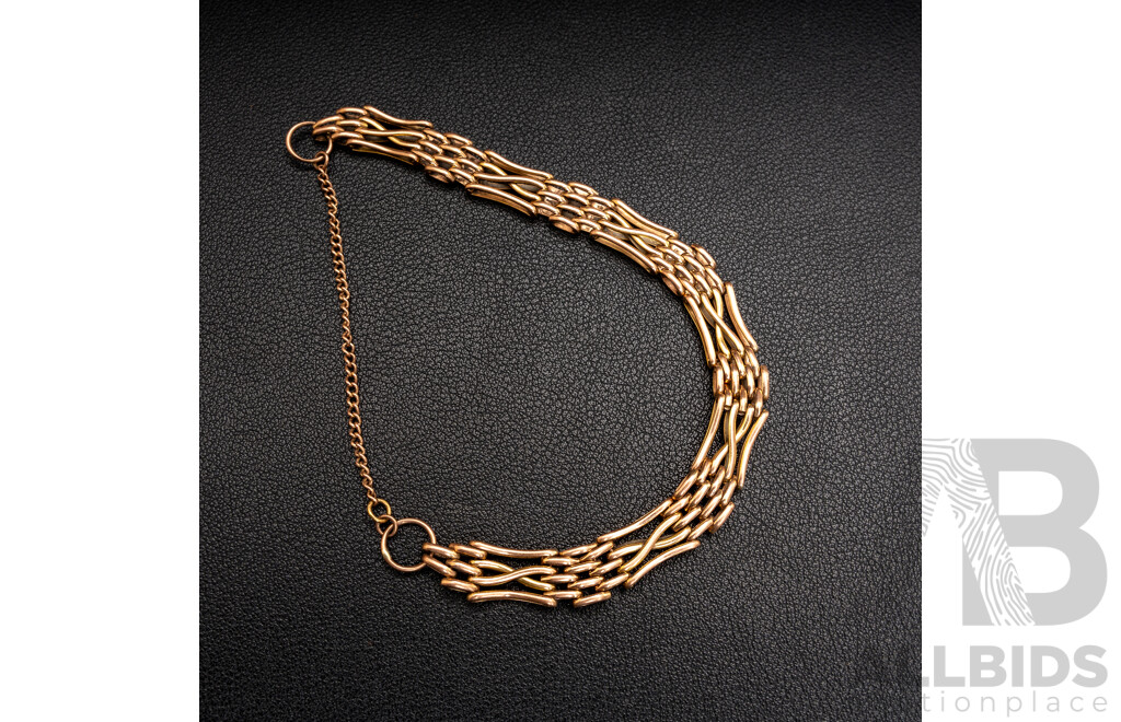 8ct Vintage Rose Gold Gate Bracelet with Safety Chain, Missing Padlock Clasp, 19cm, 14.57 Grams