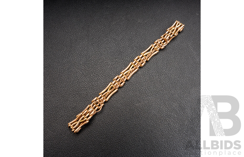 8ct Vintage Rose Gold Gate Bracelet with Safety Chain, Missing Padlock Clasp, 19cm, 14.57 Grams