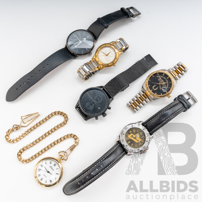 Collection of (6) Assorted Watches Including Coinwatch 1943 Florin Watch & Polaris Pocket Watch