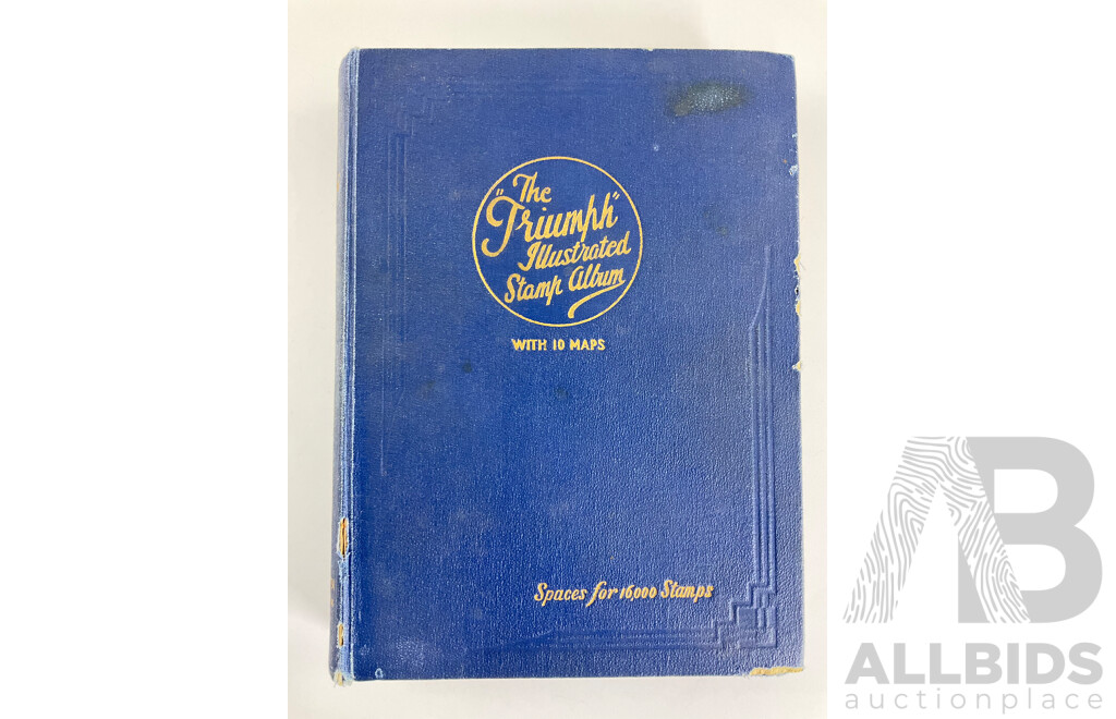 The Triumph Illustrated Stamp Album, Antique and Vintage Stamps Including Australian States, Predecimal, Belgium, Canada, Ceylon, India, Germany, Great Britain, Hungary, USA