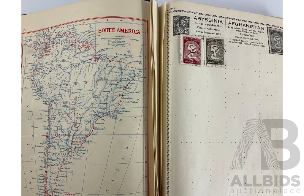 The Triumph Illustrated Stamp Album, Antique and Vintage Stamps Including Australian States, Predecimal, Belgium, Canada, Ceylon, India, Germany, Great Britain, Hungary, USA