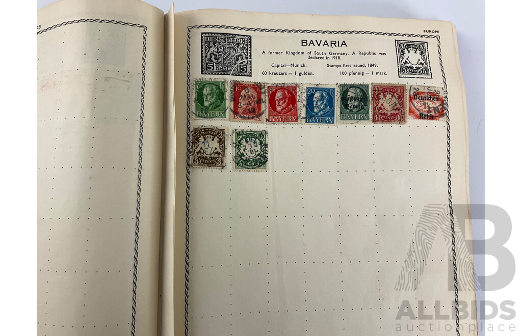 The Triumph Illustrated Stamp Album, Antique and Vintage Stamps Including Australian States, Predecimal, Belgium, Canada, Ceylon, India, Germany, Great Britain, Hungary, USA