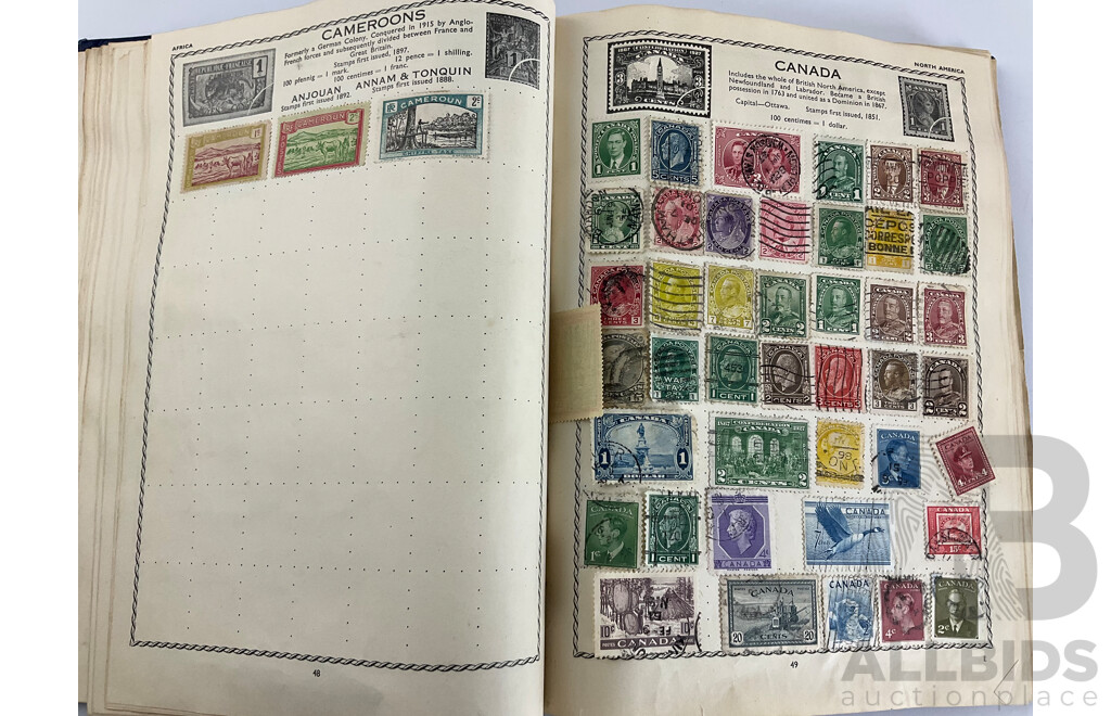 The Triumph Illustrated Stamp Album, Antique and Vintage Stamps Including Australian States, Predecimal, Belgium, Canada, Ceylon, India, Germany, Great Britain, Hungary, USA