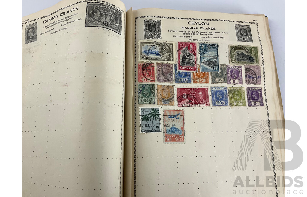 The Triumph Illustrated Stamp Album, Antique and Vintage Stamps Including Australian States, Predecimal, Belgium, Canada, Ceylon, India, Germany, Great Britain, Hungary, USA