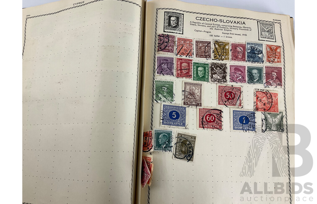 The Triumph Illustrated Stamp Album, Antique and Vintage Stamps Including Australian States, Predecimal, Belgium, Canada, Ceylon, India, Germany, Great Britain, Hungary, USA