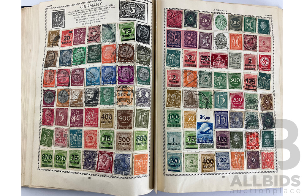 The Triumph Illustrated Stamp Album, Antique and Vintage Stamps Including Australian States, Predecimal, Belgium, Canada, Ceylon, India, Germany, Great Britain, Hungary, USA