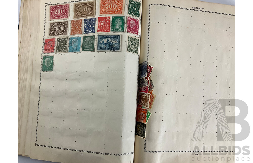 The Triumph Illustrated Stamp Album, Antique and Vintage Stamps Including Australian States, Predecimal, Belgium, Canada, Ceylon, India, Germany, Great Britain, Hungary, USA