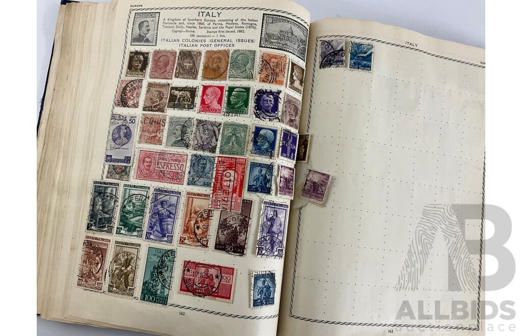 The Triumph Illustrated Stamp Album, Antique and Vintage Stamps Including Australian States, Predecimal, Belgium, Canada, Ceylon, India, Germany, Great Britain, Hungary, USA