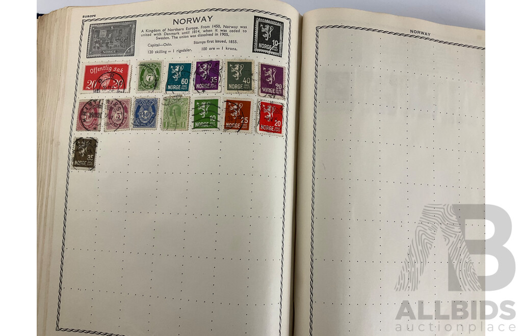 The Triumph Illustrated Stamp Album, Antique and Vintage Stamps Including Australian States, Predecimal, Belgium, Canada, Ceylon, India, Germany, Great Britain, Hungary, USA