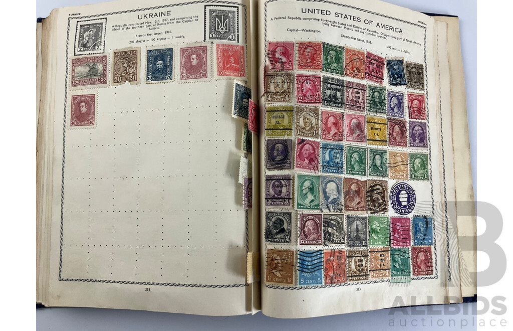 The Triumph Illustrated Stamp Album, Antique and Vintage Stamps Including Australian States, Predecimal, Belgium, Canada, Ceylon, India, Germany, Great Britain, Hungary, USA