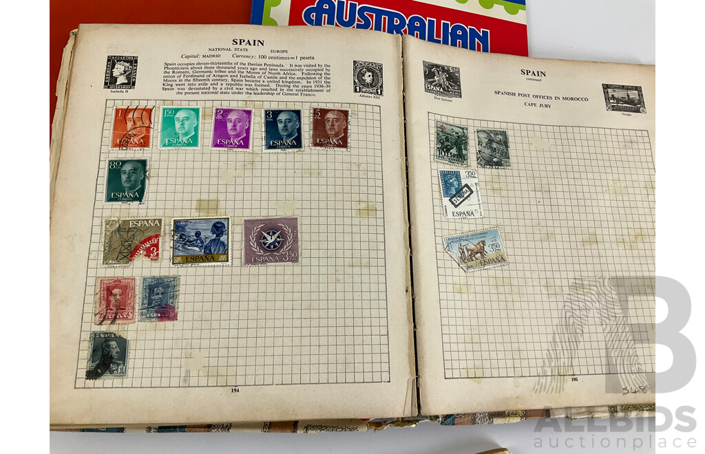 Four Albums of International Vintage Stamps Including Australian Predecimal, Germany, Norway, USA, Great Britain, France, Greece and More