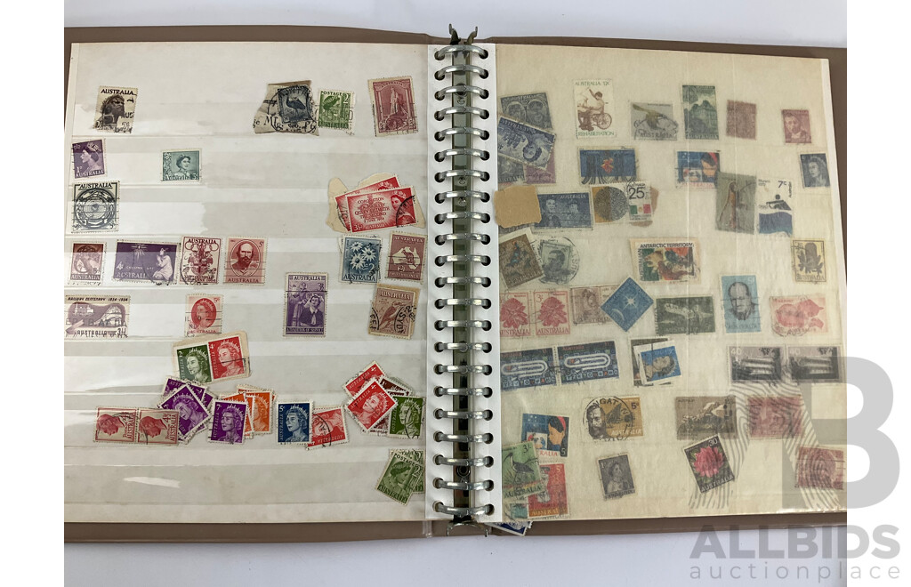 Four Albums of International Vintage Stamps Including Australian Predecimal, Germany, Norway, USA, Great Britain, France, Greece and More