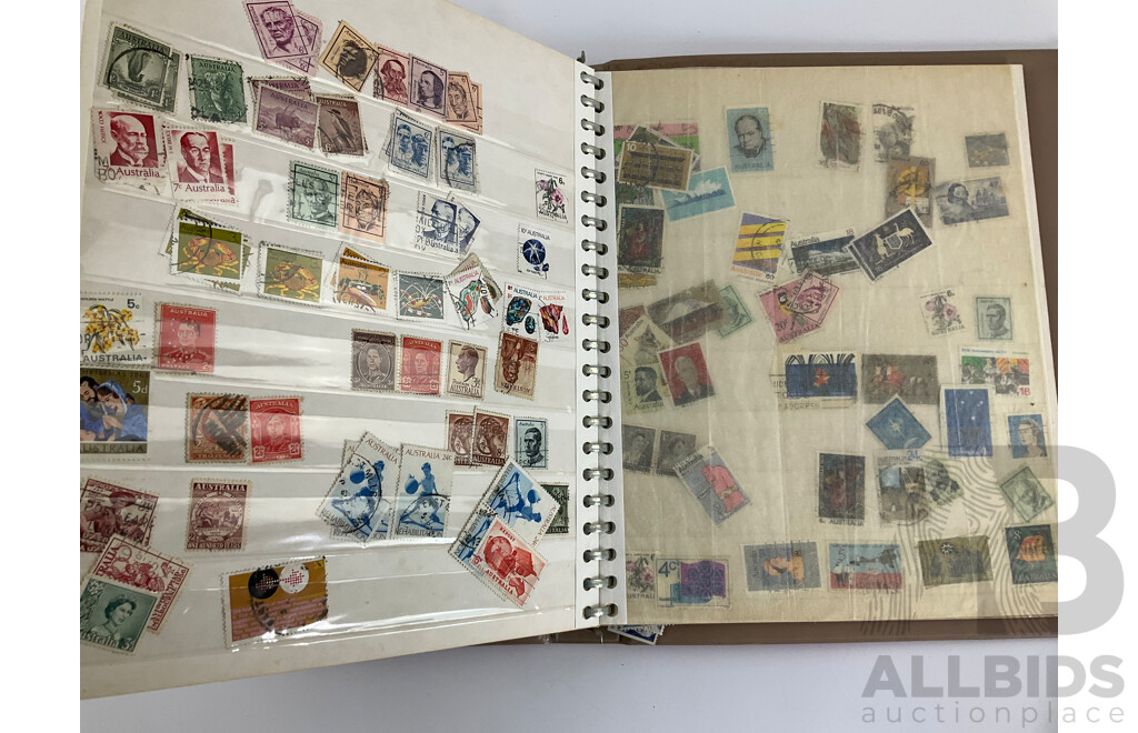 Four Albums of International Vintage Stamps Including Australian Predecimal, Germany, Norway, USA, Great Britain, France, Greece and More