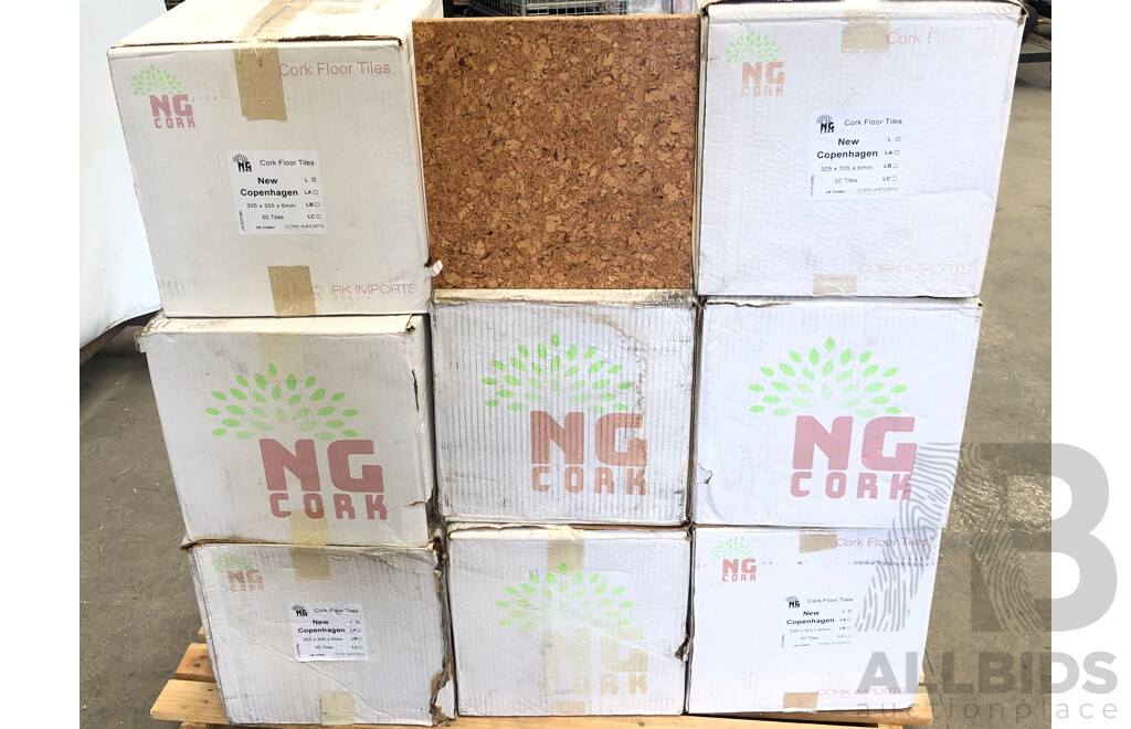 New Generation 305mm Square Commercial Cork Floor Tiles - New Copenhagen - 37.2 Square Meters - Brand New