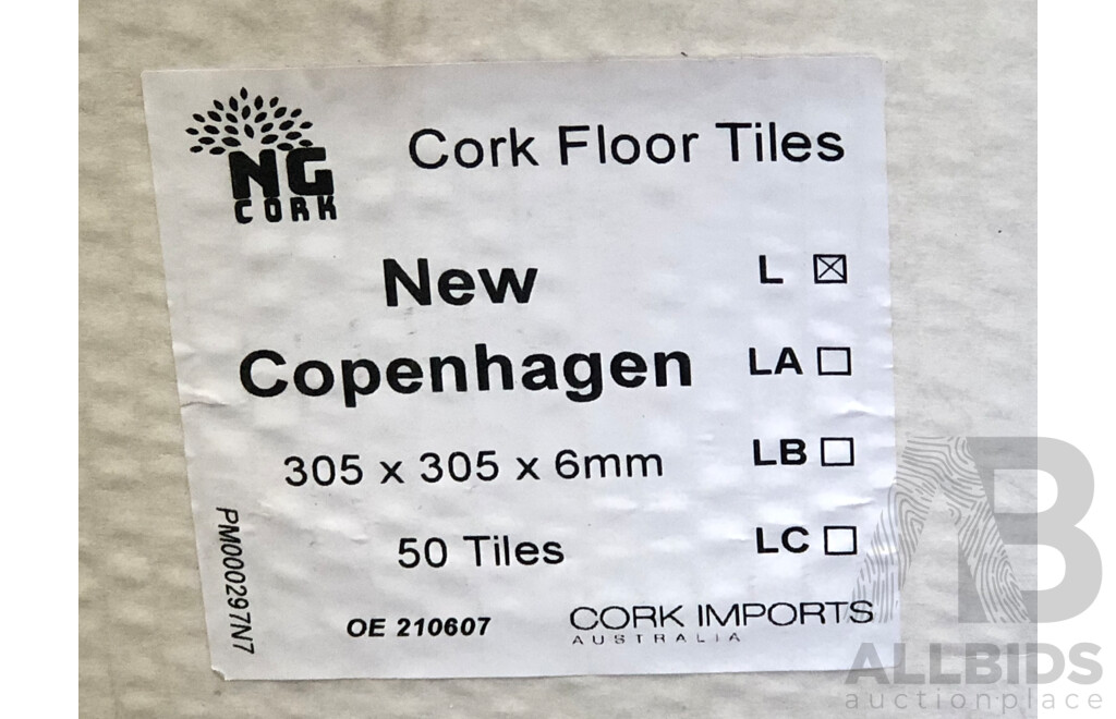 New Generation 305mm Square Commercial Cork Floor Tiles - New Copenhagen - 37.2 Square Meters - Brand New