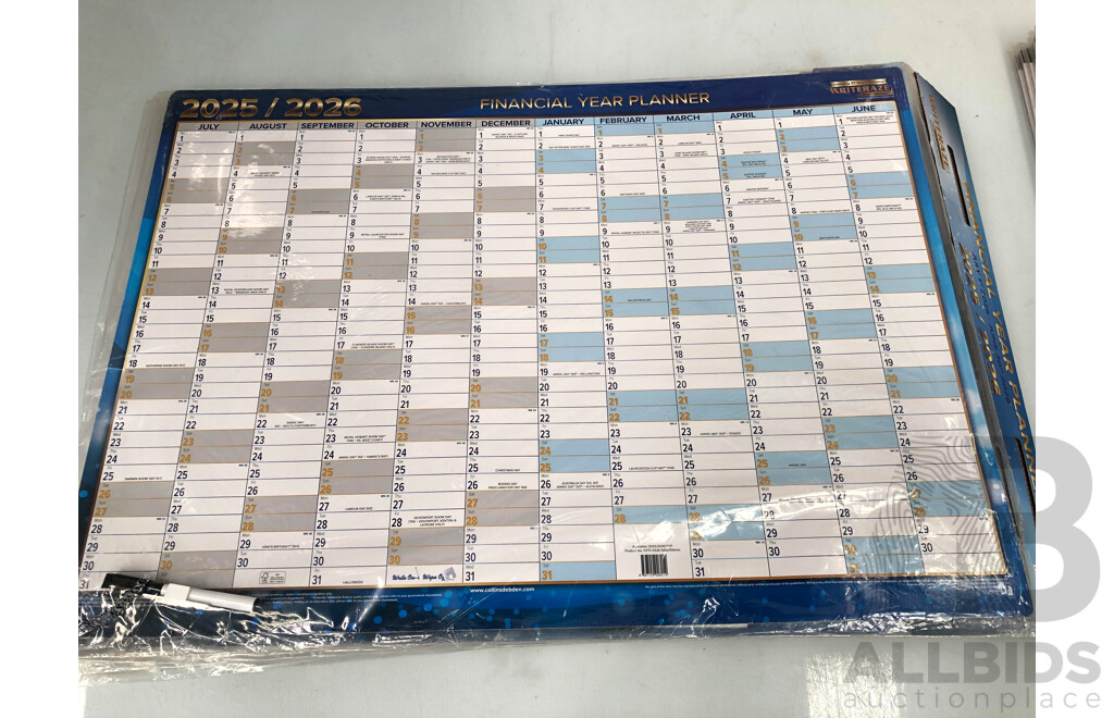 2025/2026 Financial Planners, Cork Boards and World Map Desk Mats - Lot of 21 - Brand New