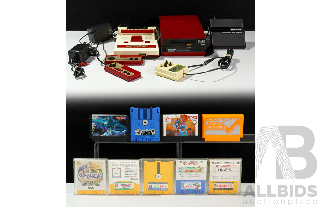 Vintage Nintendo Family Computer Video Game Console with Controllers, Games & Power Supply