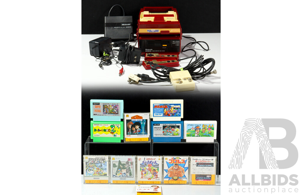 Vintage Nintendo Family Computer Video Game Console with Controllers, Games & Power Supply