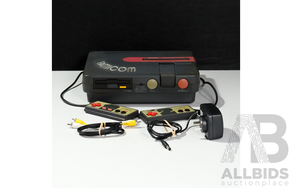 Vintage Sharp Twin Famicom Video Game Console with Controllers, Games & Power Adaptor