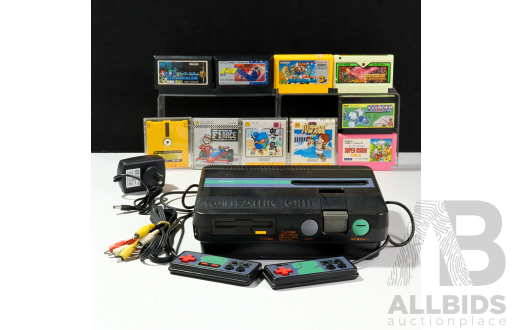 Vintage Sharp Twin Famicom Video Game Console with Controllers, Games & Power Adaptor