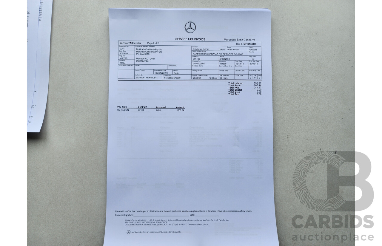 03/2015 Mercedes-Benz Sprinter 316 CDI Medium Wheelbase Auto MY14 2d White 2.1L