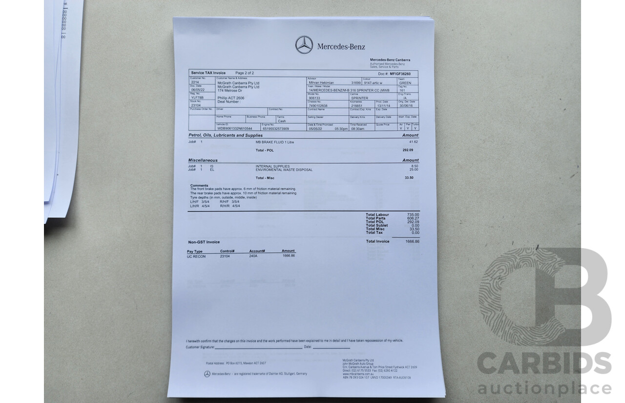03/2015 Mercedes-Benz Sprinter 316 CDI Medium Wheelbase Auto MY14 2d White 2.1L