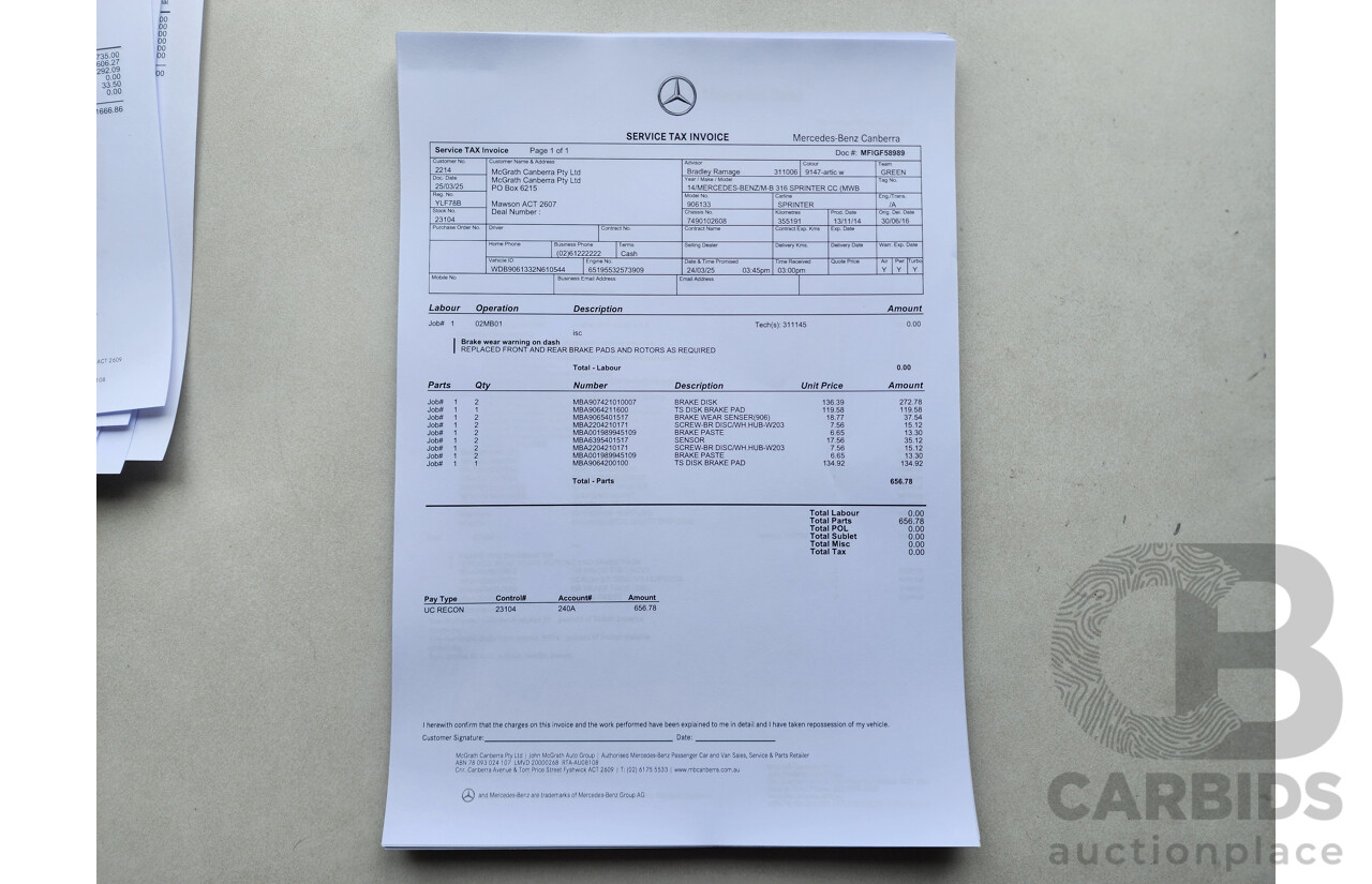 03/2015 Mercedes-Benz Sprinter 316 CDI Medium Wheelbase Auto MY14 2d White 2.1L