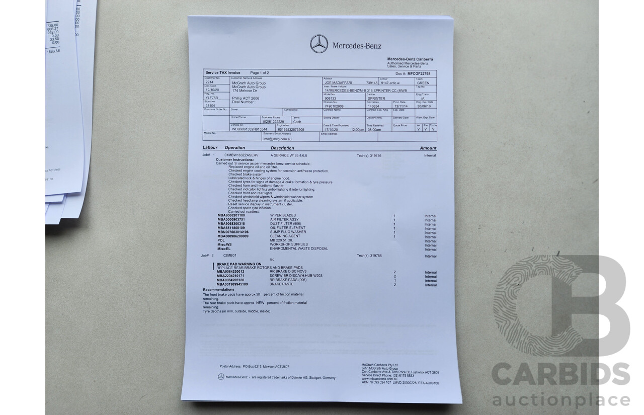 03/2015 Mercedes-Benz Sprinter 316 CDI Medium Wheelbase Auto MY14 2d White 2.1L