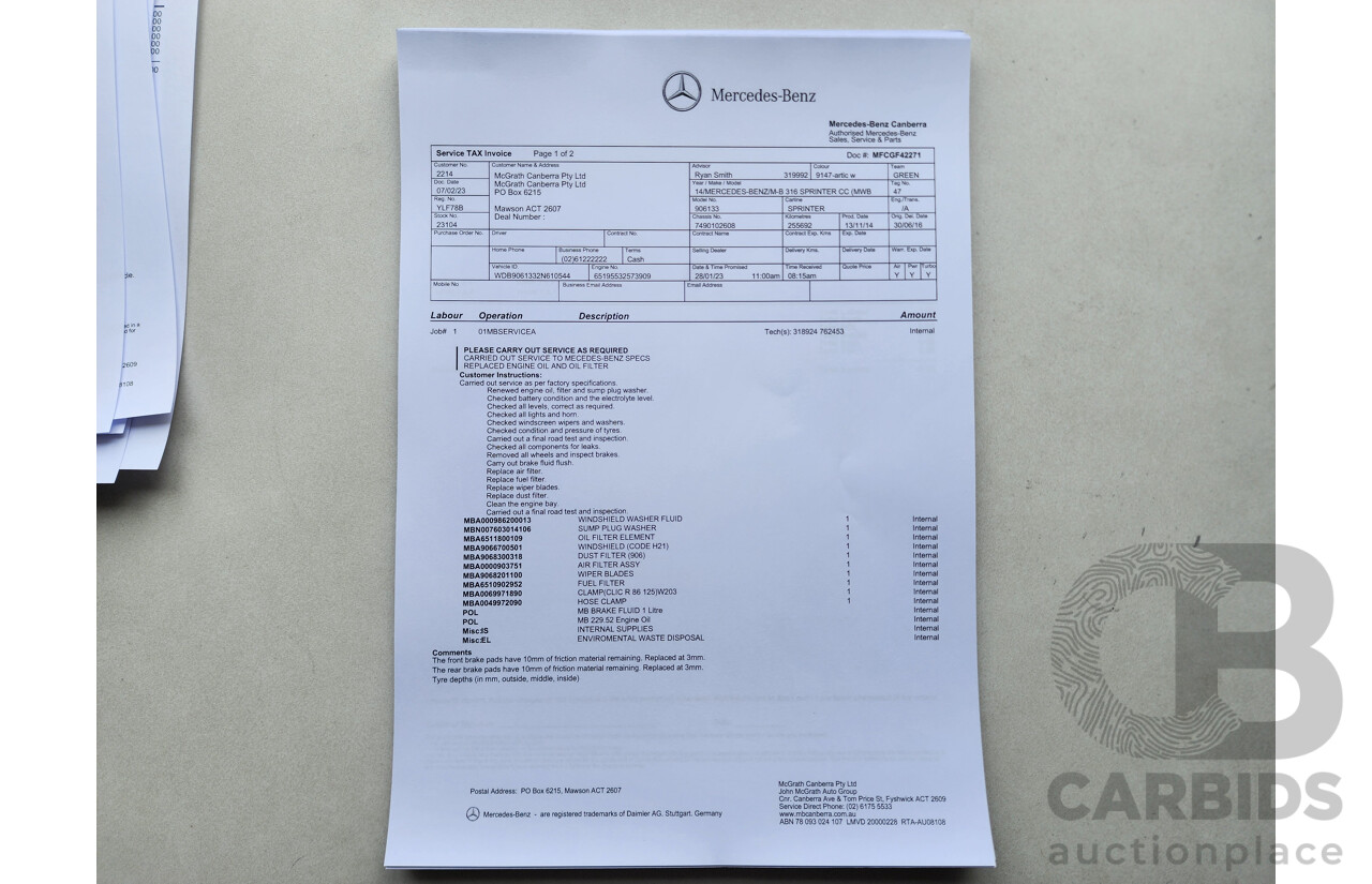 03/2015 Mercedes-Benz Sprinter 316 CDI Medium Wheelbase Auto MY14 2d White 2.1L