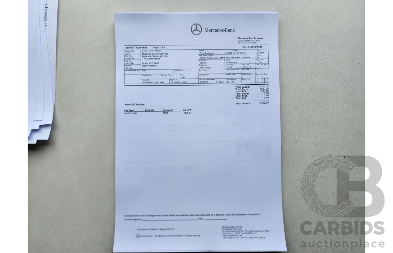 03/2015 Mercedes-Benz Sprinter 316 CDI Medium Wheelbase Auto MY14 2d White 2.1L