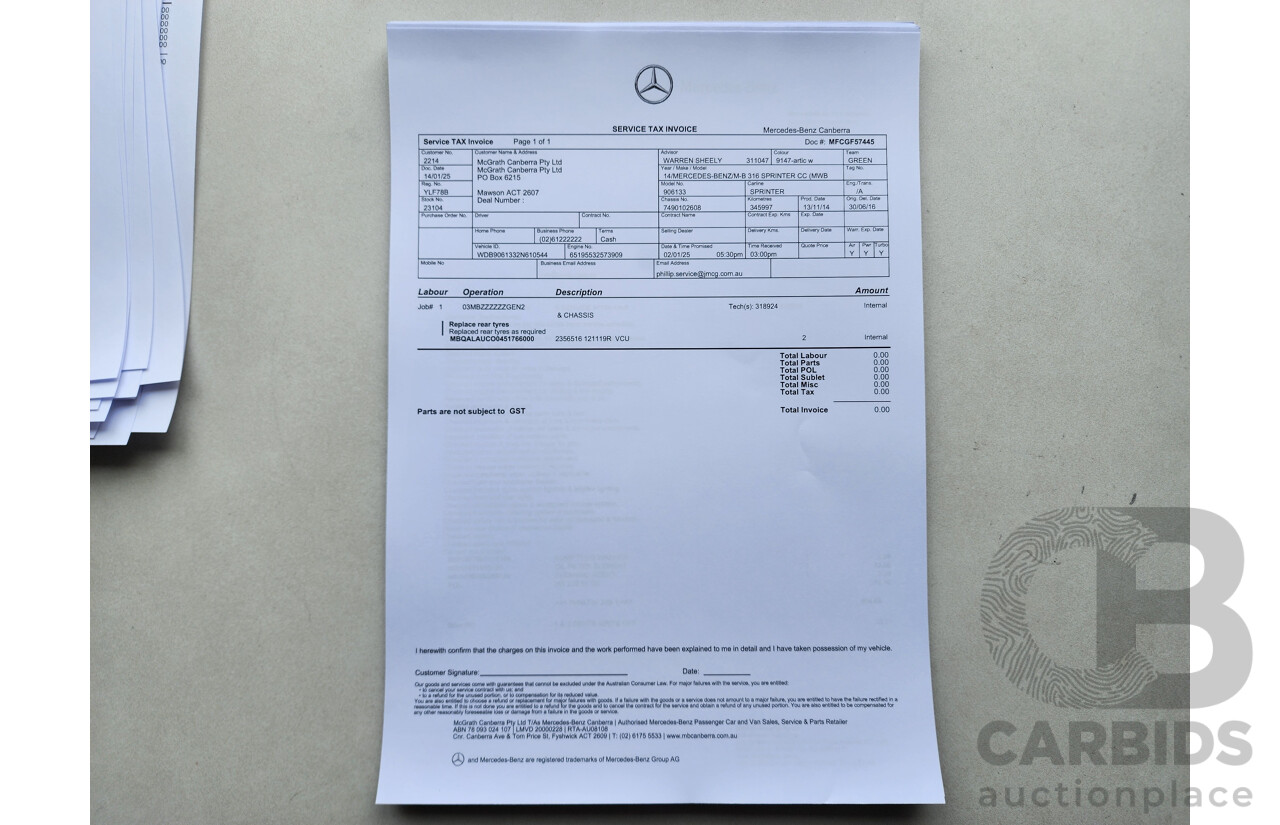 03/2015 Mercedes-Benz Sprinter 316 CDI Medium Wheelbase Auto MY14 2d White 2.1L