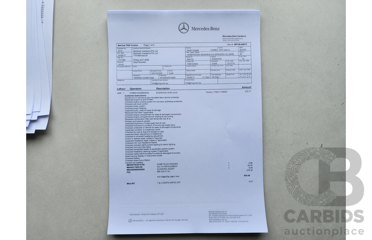 03/2015 Mercedes-Benz Sprinter 316 CDI Medium Wheelbase Auto MY14 2d White 2.1L