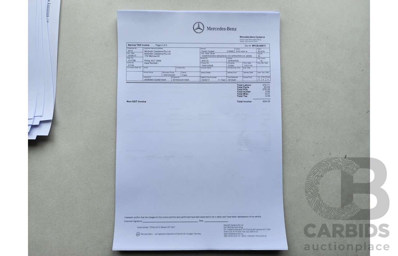 03/2015 Mercedes-Benz Sprinter 316 CDI Medium Wheelbase Auto MY14 2d White 2.1L