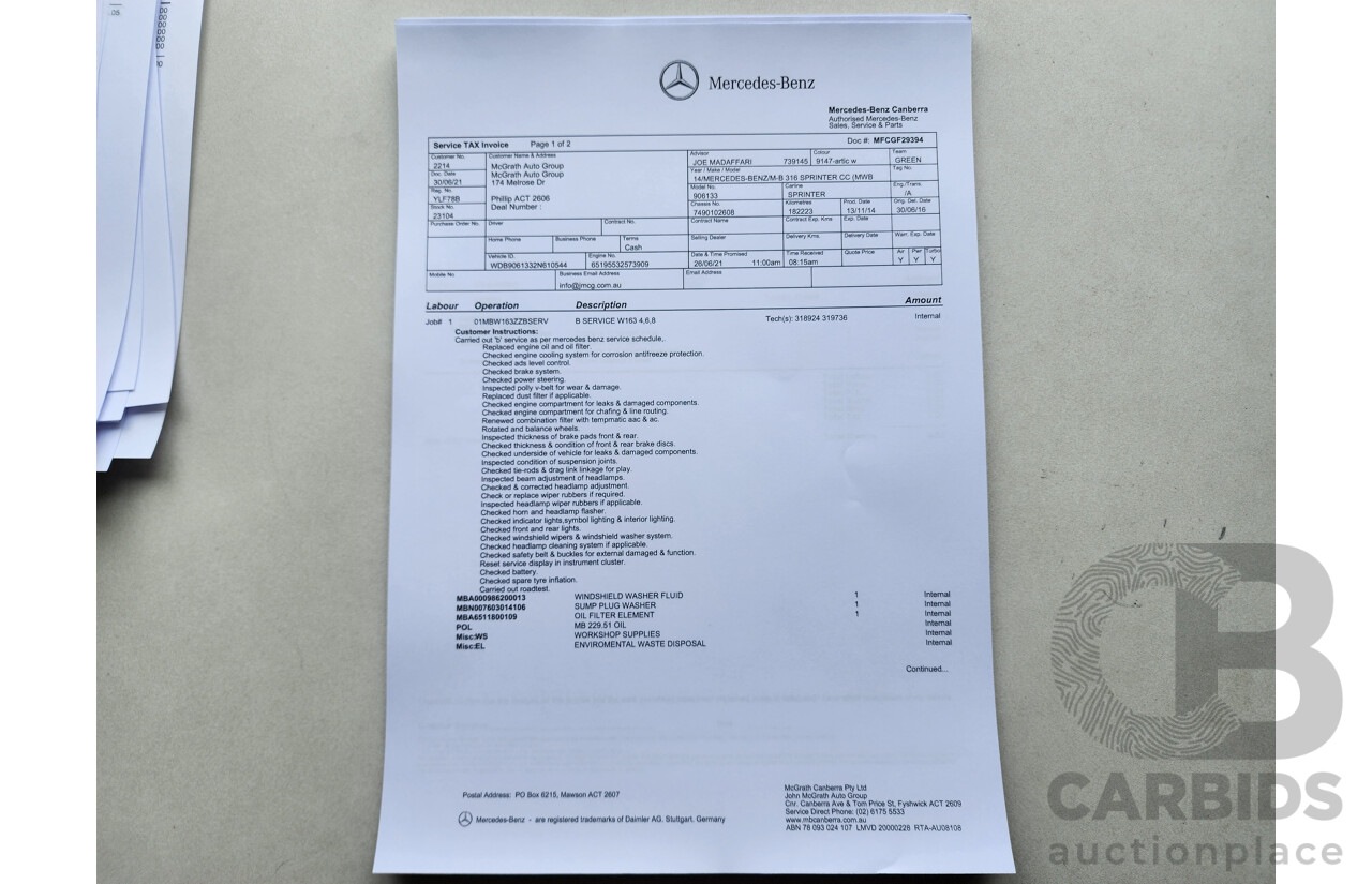 03/2015 Mercedes-Benz Sprinter 316 CDI Medium Wheelbase Auto MY14 2d White 2.1L
