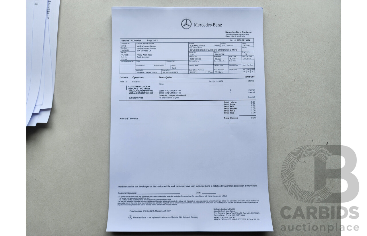 03/2015 Mercedes-Benz Sprinter 316 CDI Medium Wheelbase Auto MY14 2d White 2.1L
