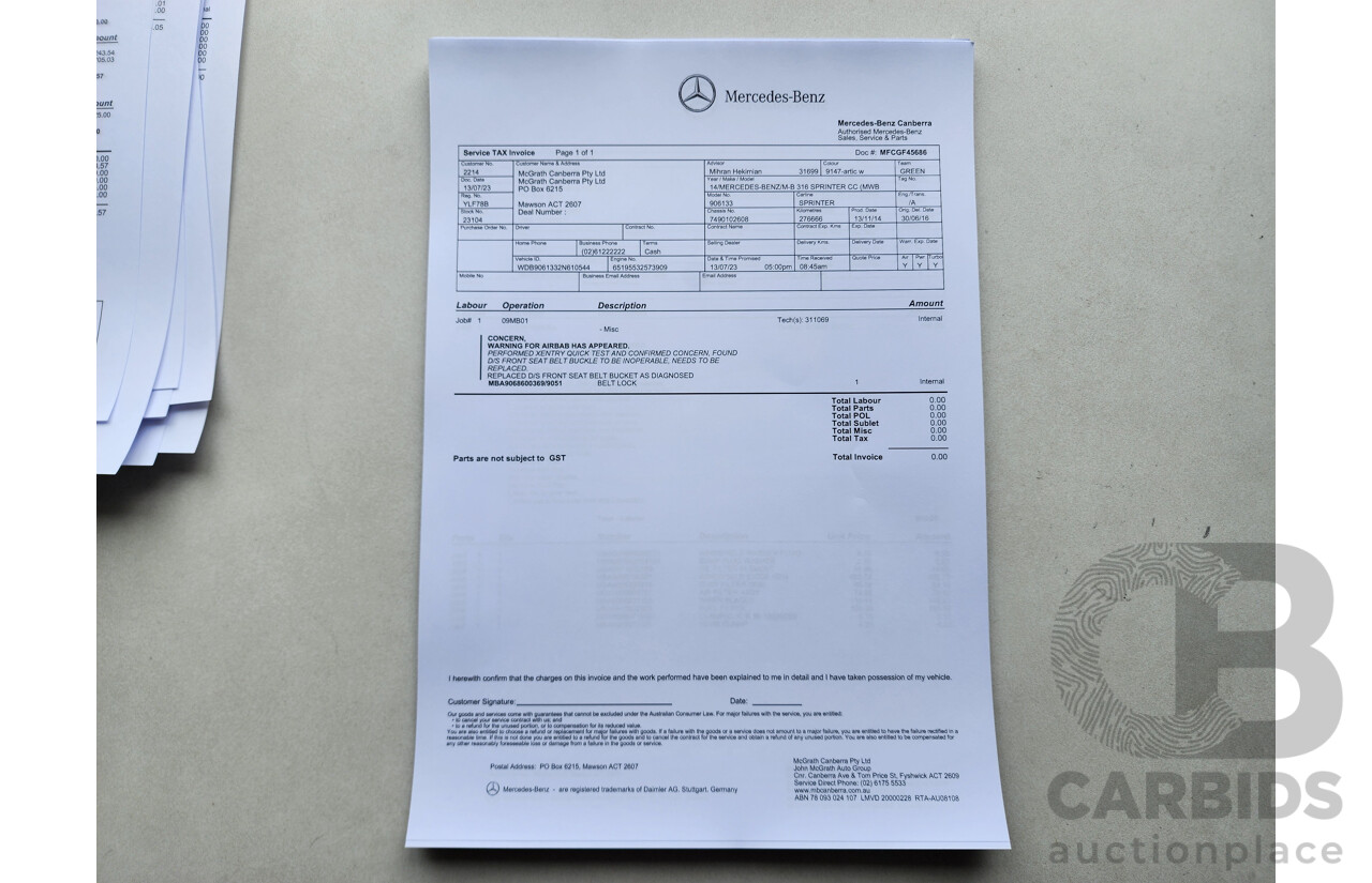 03/2015 Mercedes-Benz Sprinter 316 CDI Medium Wheelbase Auto MY14 2d White 2.1L