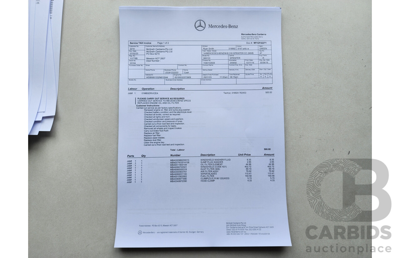 03/2015 Mercedes-Benz Sprinter 316 CDI Medium Wheelbase Auto MY14 2d White 2.1L