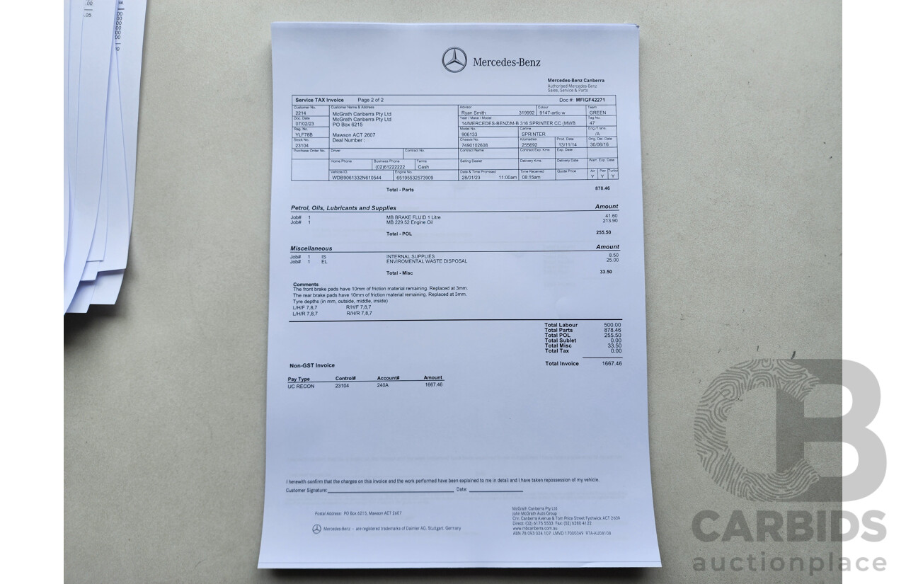 03/2015 Mercedes-Benz Sprinter 316 CDI Medium Wheelbase Auto MY14 2d White 2.1L
