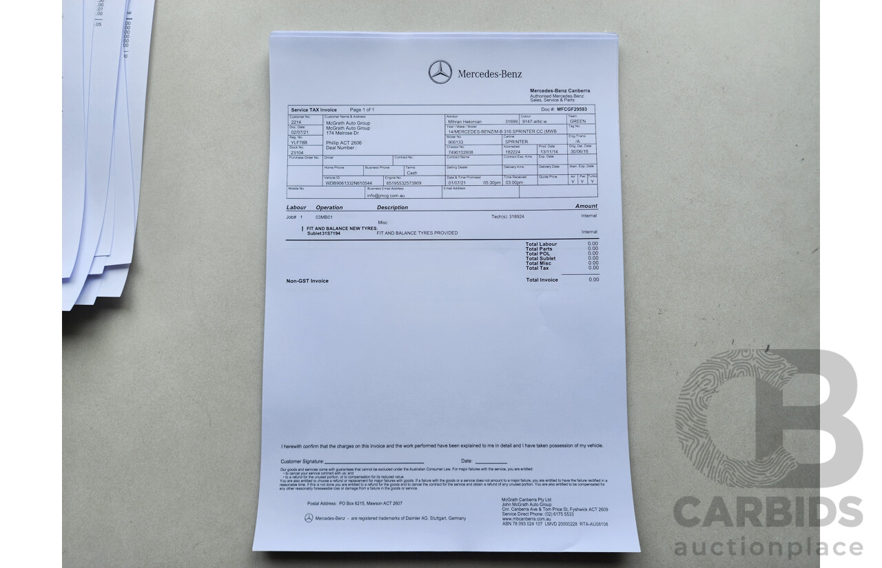 03/2015 Mercedes-Benz Sprinter 316 CDI Medium Wheelbase Auto MY14 2d White 2.1L