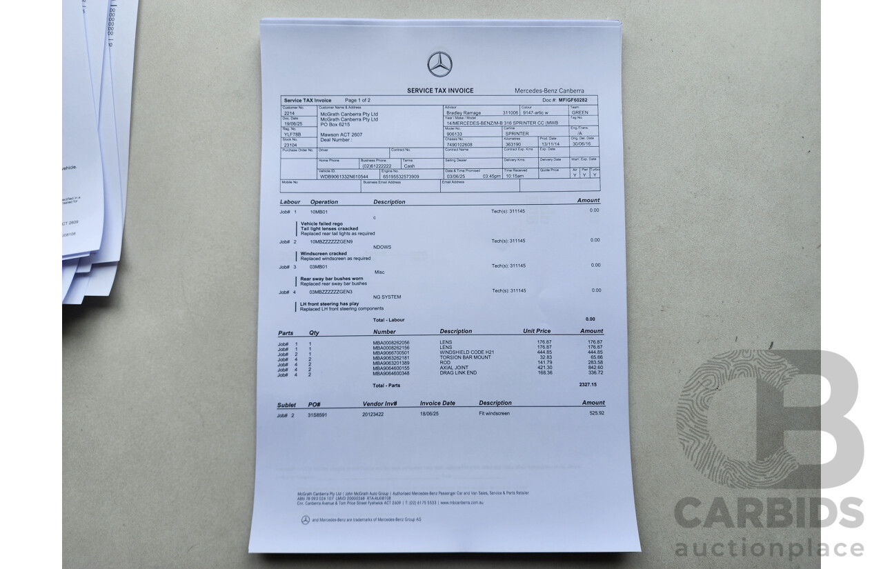 03/2015 Mercedes-Benz Sprinter 316 CDI Medium Wheelbase Auto MY14 2d White 2.1L