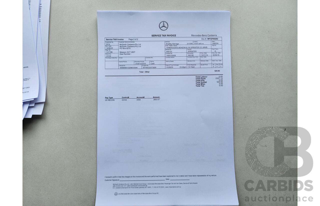 03/2015 Mercedes-Benz Sprinter 316 CDI Medium Wheelbase Auto MY14 2d White 2.1L
