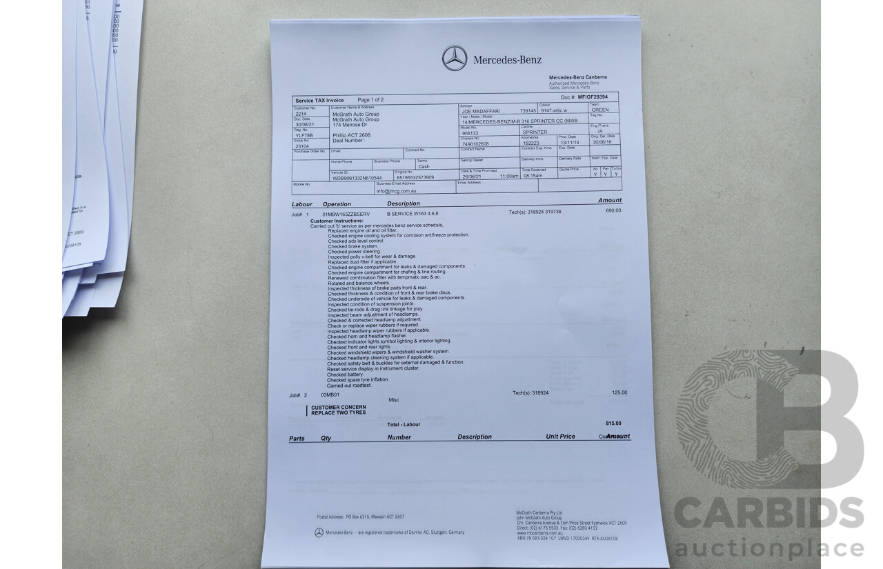 03/2015 Mercedes-Benz Sprinter 316 CDI Medium Wheelbase Auto MY14 2d White 2.1L