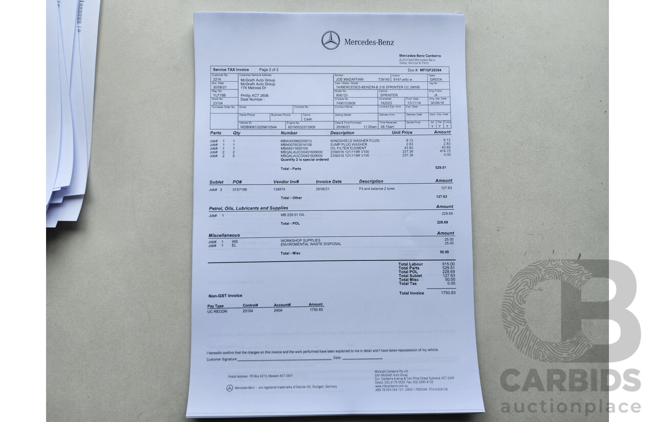 03/2015 Mercedes-Benz Sprinter 316 CDI Medium Wheelbase Auto MY14 2d White 2.1L