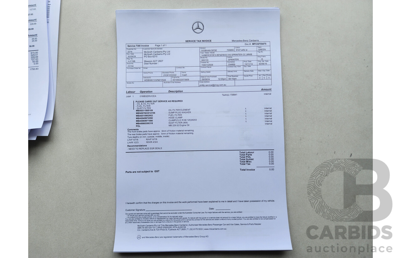 03/2015 Mercedes-Benz Sprinter 316 CDI Medium Wheelbase Auto MY14 2d White 2.1L