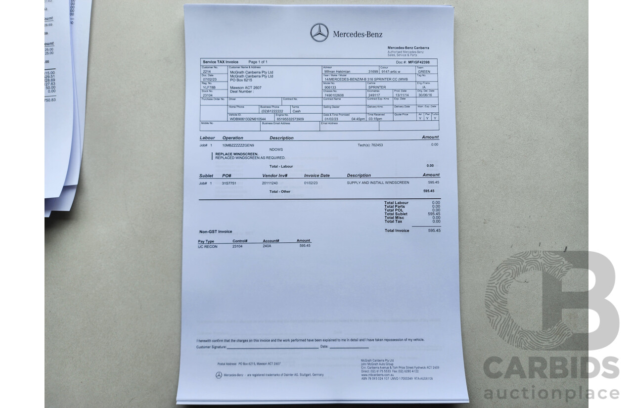 03/2015 Mercedes-Benz Sprinter 316 CDI Medium Wheelbase Auto MY14 2d White 2.1L