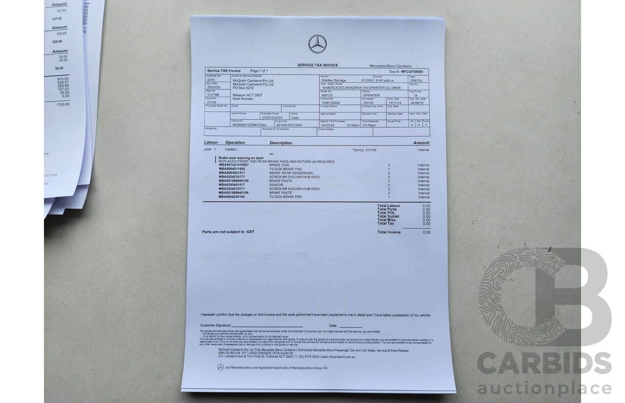 03/2015 Mercedes-Benz Sprinter 316 CDI Medium Wheelbase Auto MY14 2d White 2.1L