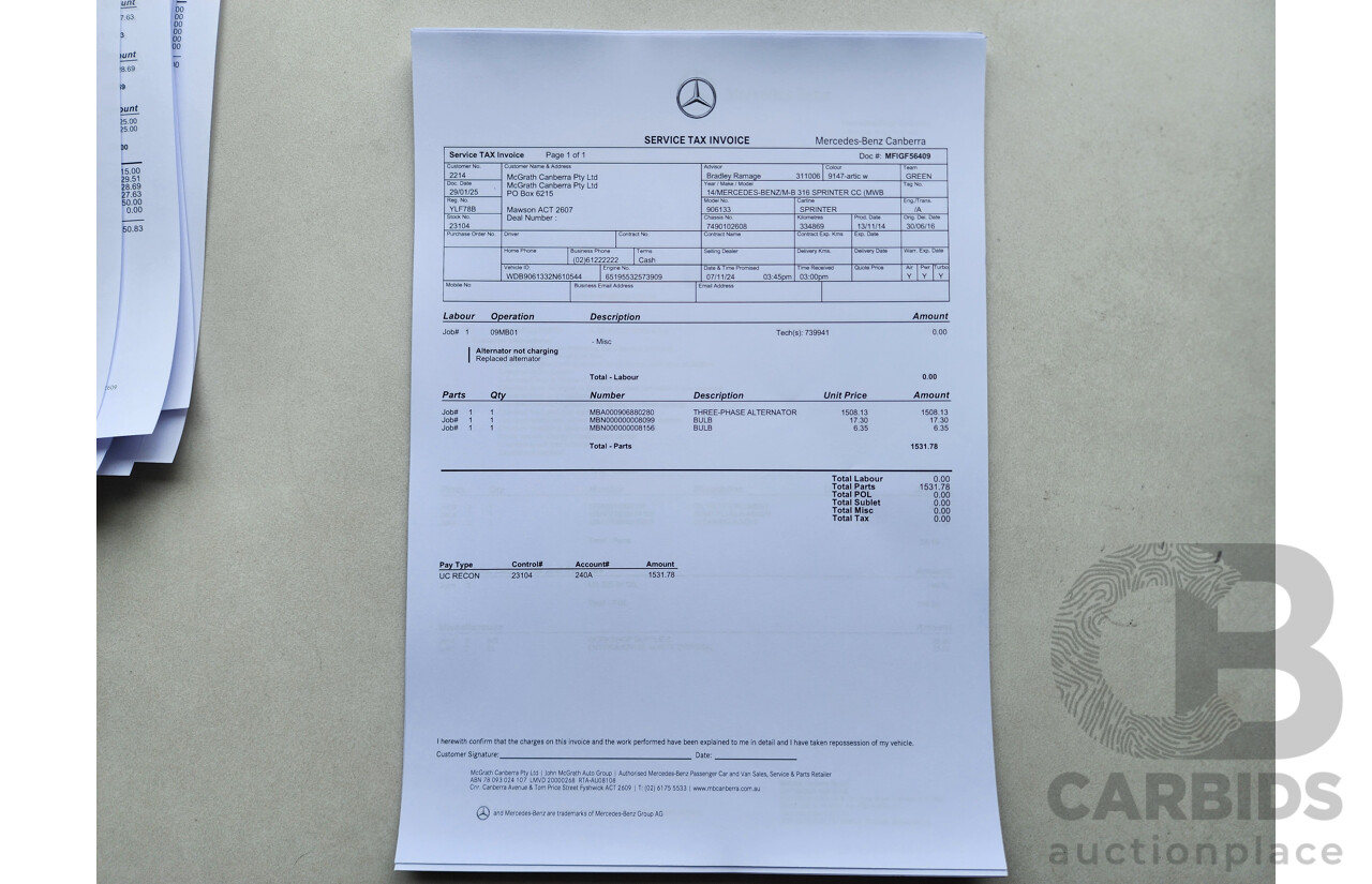 03/2015 Mercedes-Benz Sprinter 316 CDI Medium Wheelbase Auto MY14 2d White 2.1L