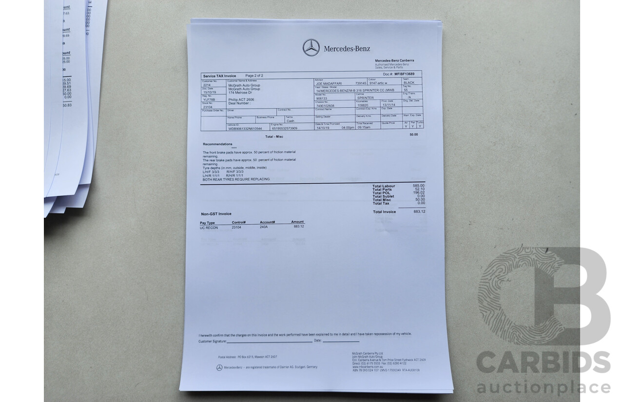 03/2015 Mercedes-Benz Sprinter 316 CDI Medium Wheelbase Auto MY14 2d White 2.1L
