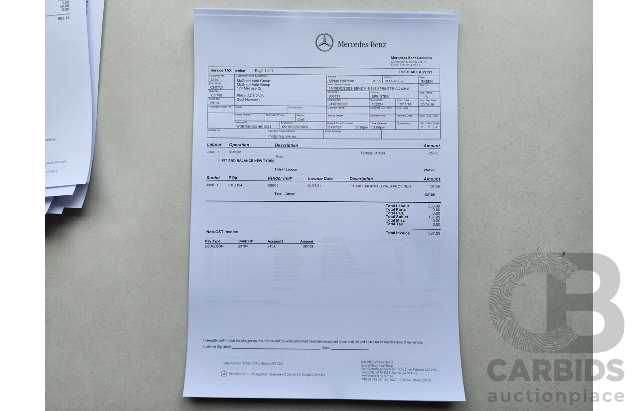 03/2015 Mercedes-Benz Sprinter 316 CDI Medium Wheelbase Auto MY14 2d White 2.1L