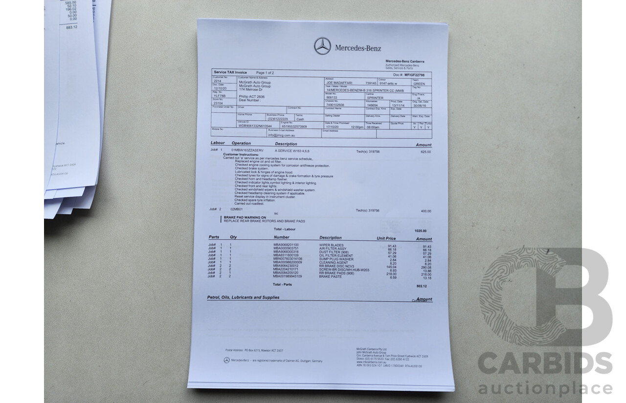 03/2015 Mercedes-Benz Sprinter 316 CDI Medium Wheelbase Auto MY14 2d White 2.1L
